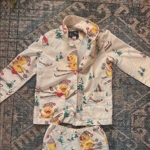 Nick & Nora Cream Pajama Set with Yellow Ski Duck Print